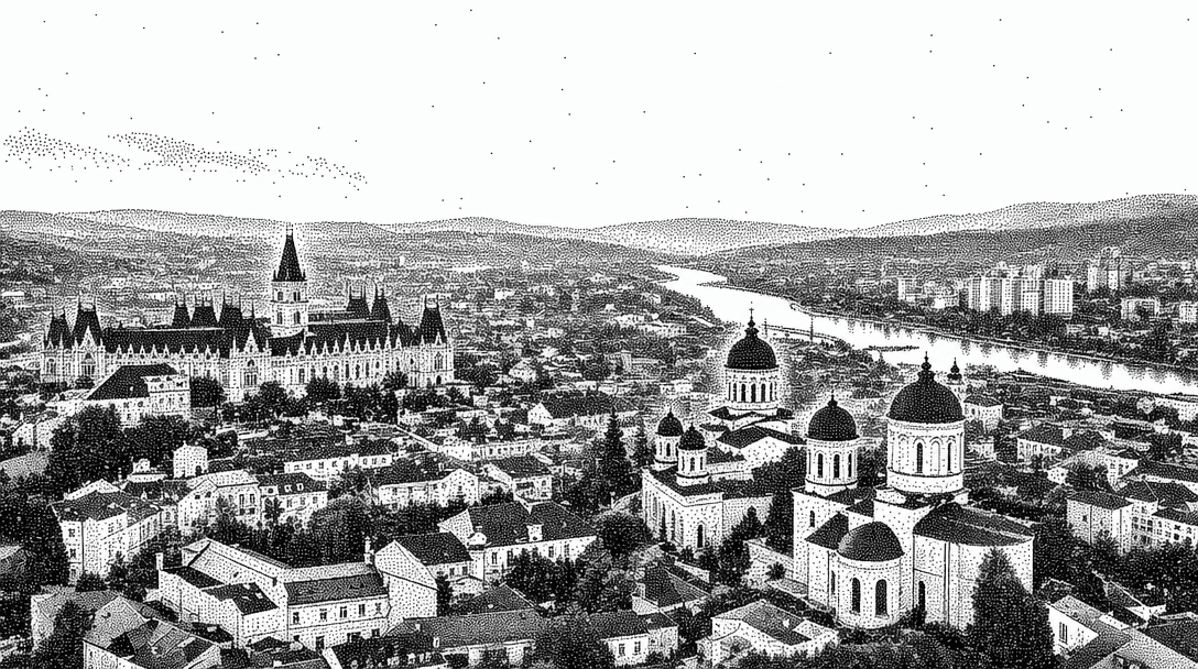 Dithered skyline of Iași, Romania